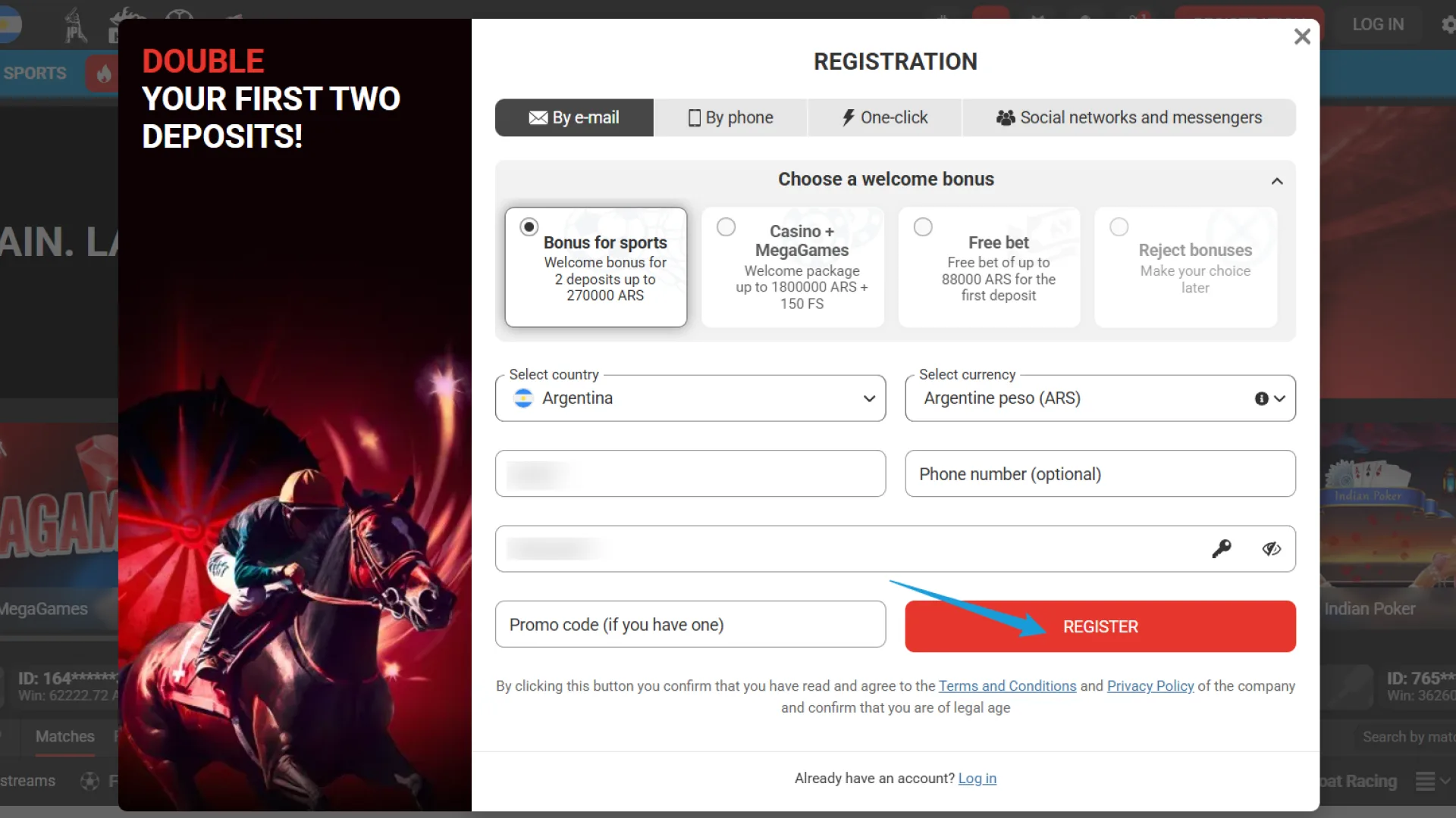 Fill out the registration form on the official MegaPari site to start your journey in Argentina.
