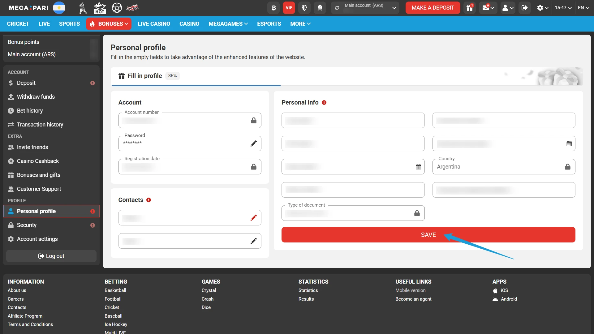 Complete your user profile and establish responsible gaming limits for a safer experience at MegaPari.