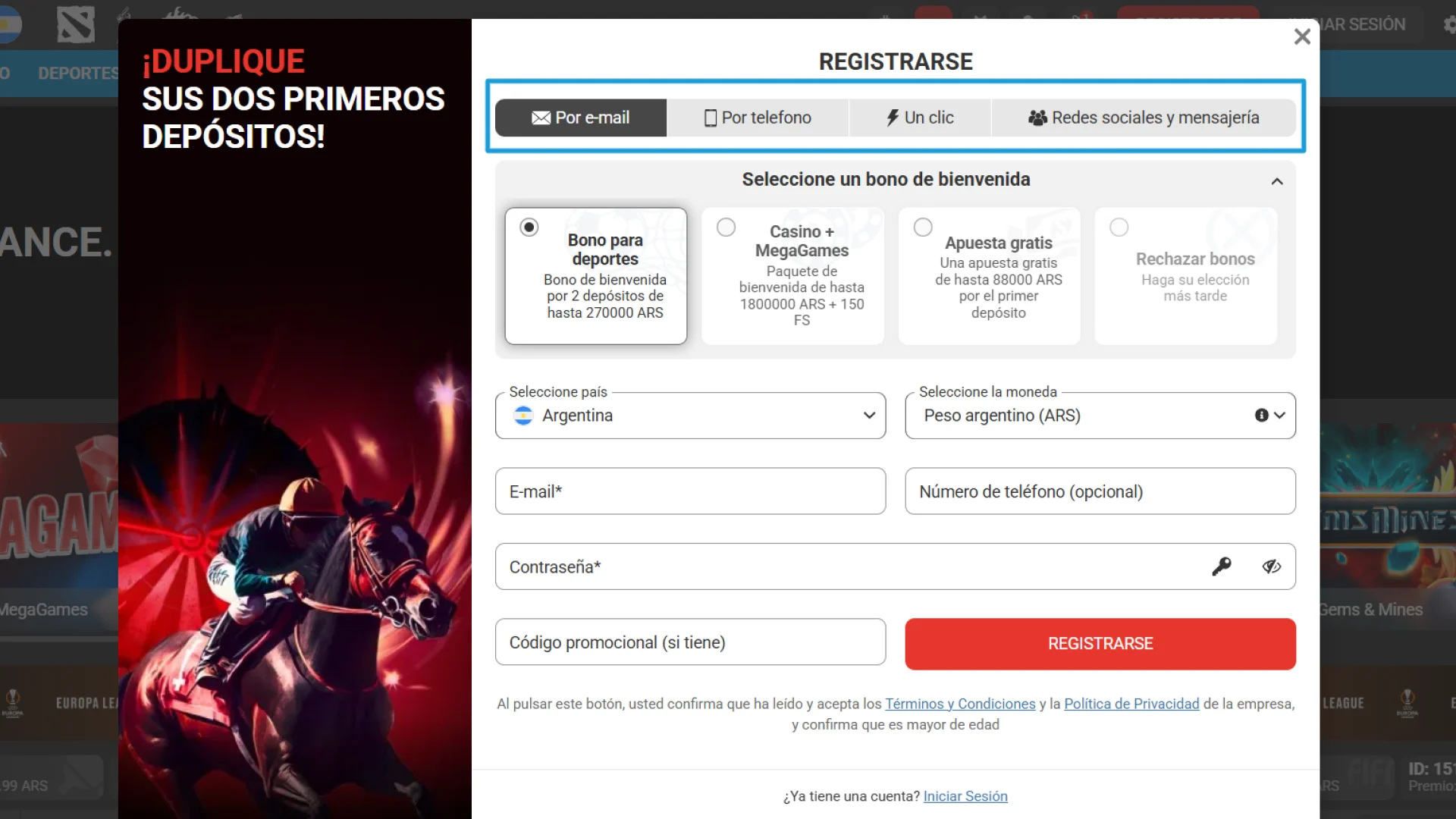 Seleccioná el método de Registro ideal en la plataforma MegaPari.