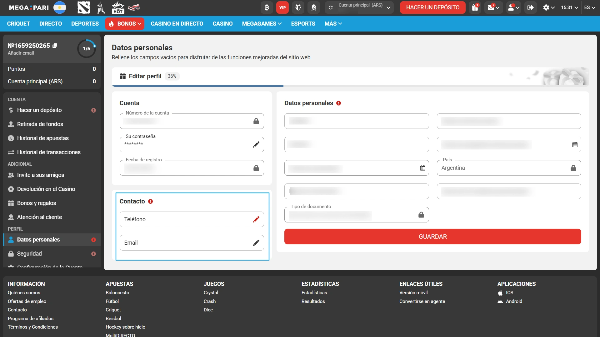 Validá tus medios de contacto para la Verificación en MegaPari ahora.